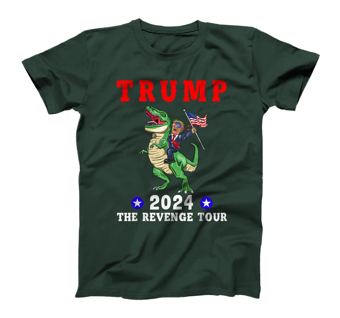 Trump 2024 The Revenge Tour Riding Dinosaur American Flag T-Shirt