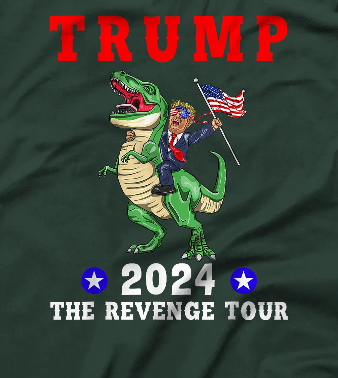Trump 2024 The Revenge Tour Riding Dinosaur American Flag T-Shirt