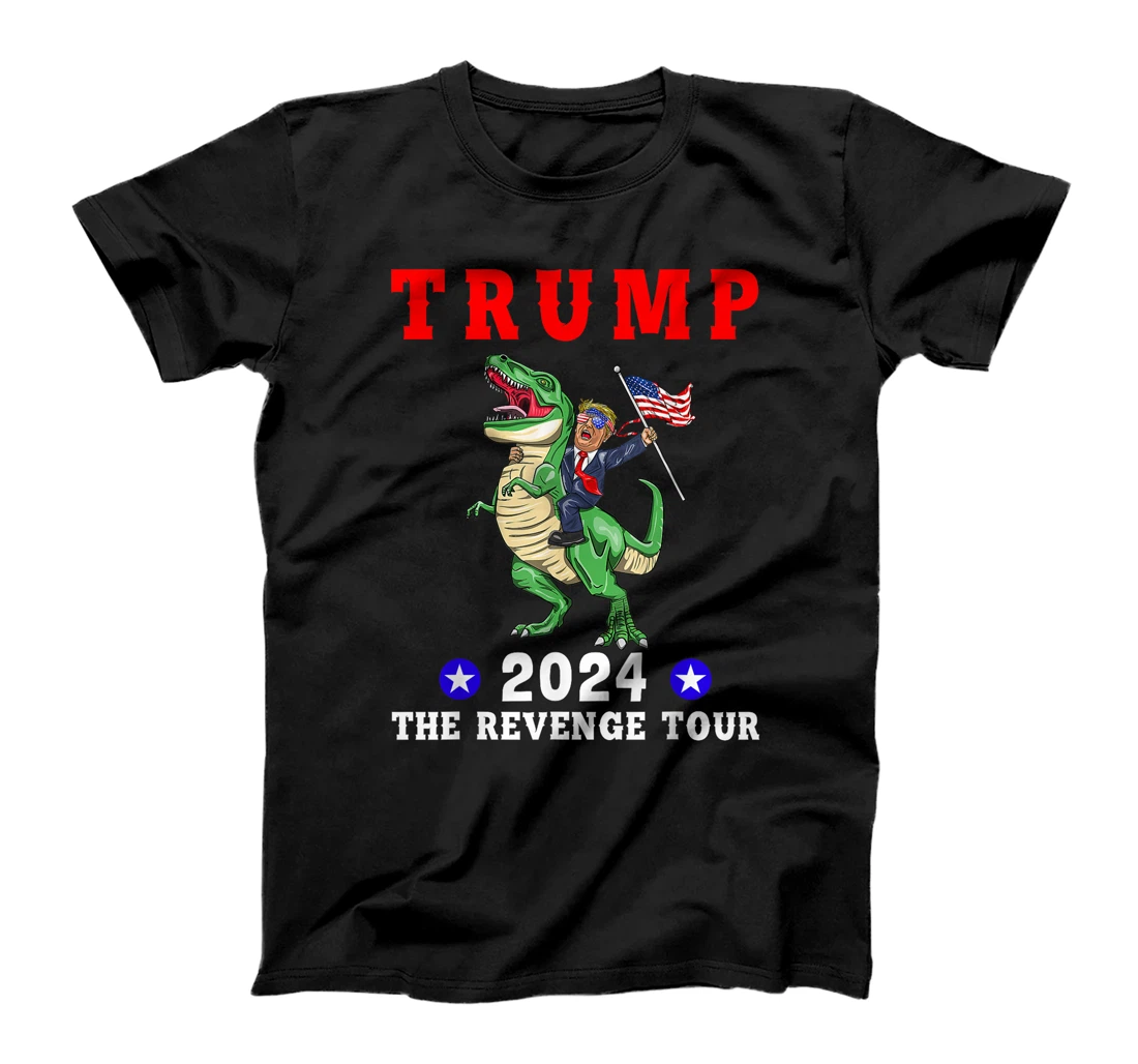 Trump 2024 The Revenge Tour Riding Dinosaur American Flag T-Shirt