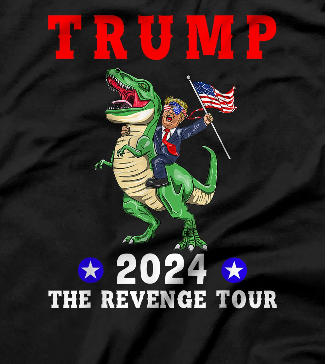Trump 2024 The Revenge Tour Riding Dinosaur American Flag T-Shirt