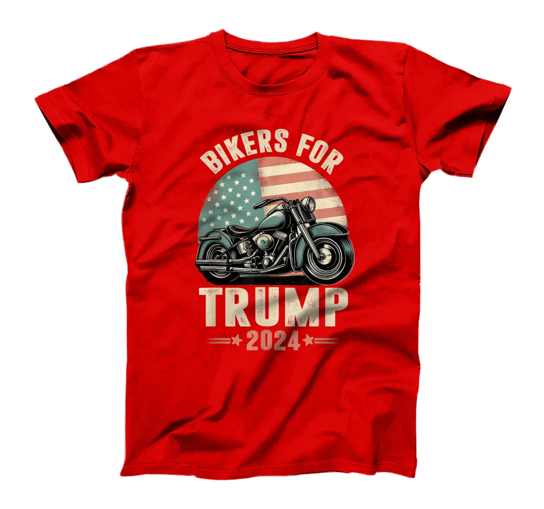 Bikers For Trump 2024 Motorcycle US American Flag Patriotic T-Shirt
