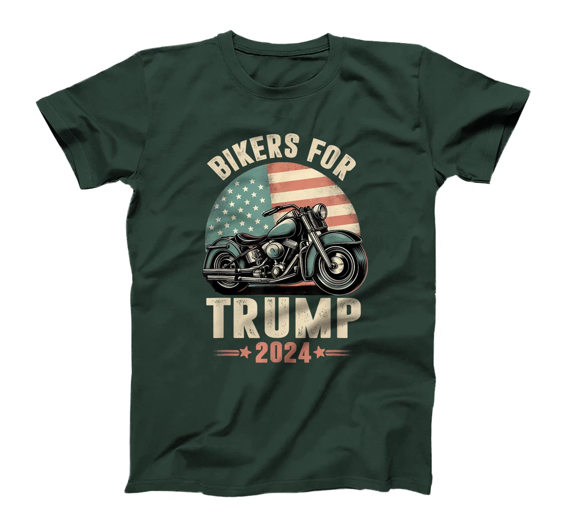 Bikers For Trump 2024 Motorcycle US American Flag Patriotic T-Shirt