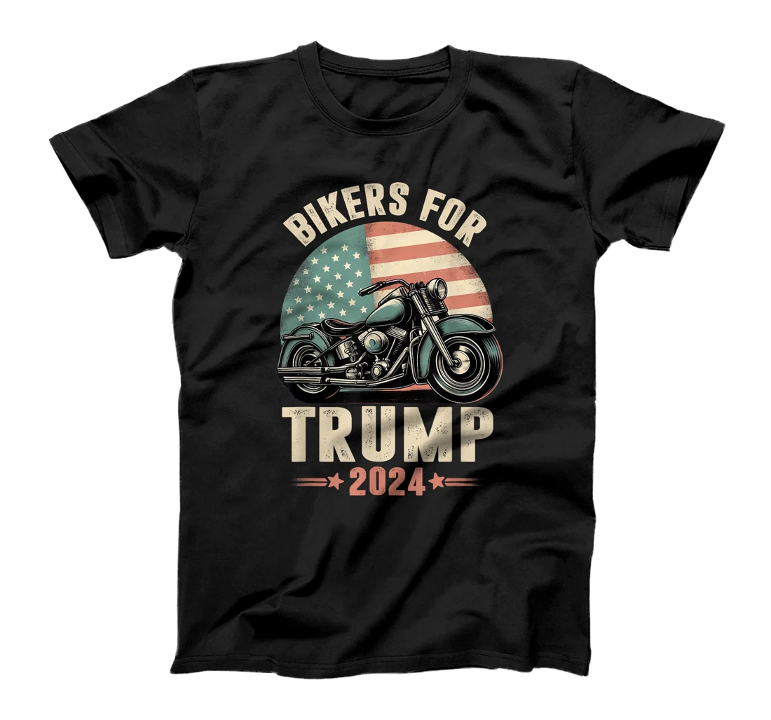 Bikers For Trump 2024 Motorcycle US American Flag Patriotic T-Shirt