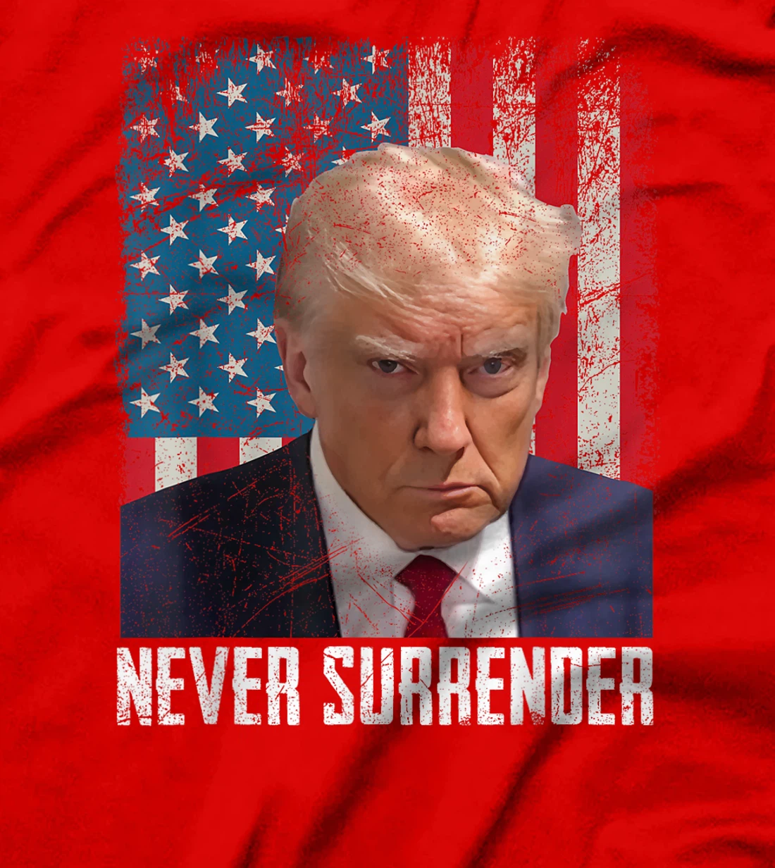 Never Surrender Trump Mug Shot 2024 President American Flag T-Shirt