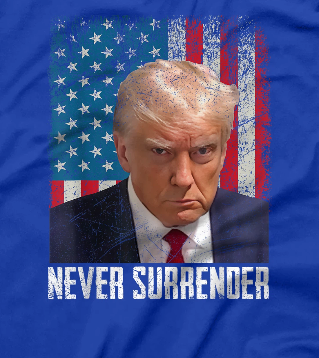 Never Surrender Trump Mug Shot 2024 President American Flag T-Shirt