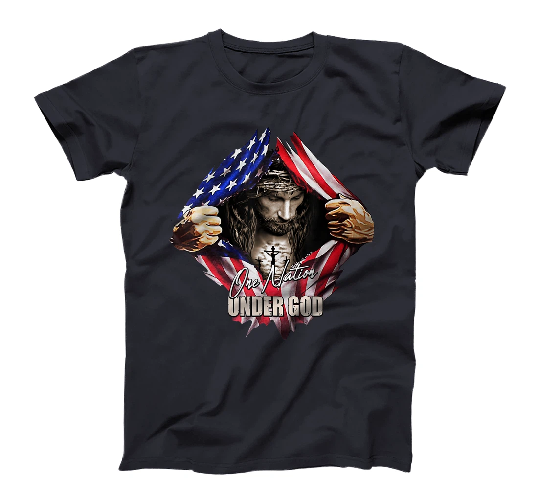 One Nation Under God Jesus Art US Flag Christian Men Women T-Shirt