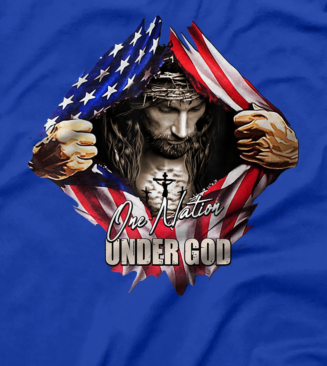 One Nation Under God Jesus Art US Flag Christian Men Women T-Shirt