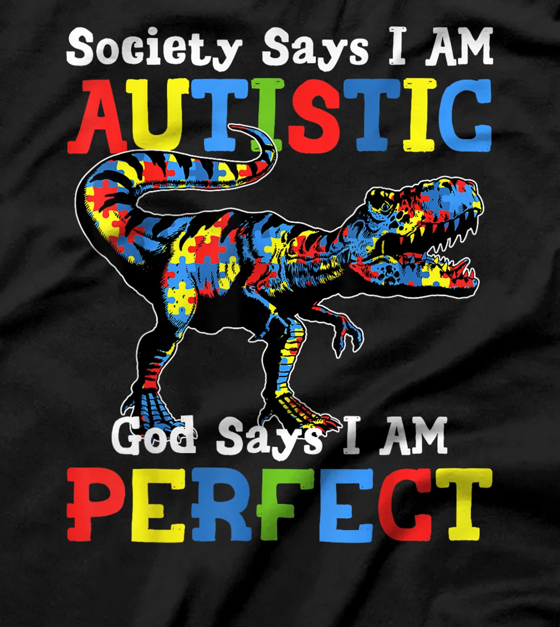 Autism Dinosaur Society Say Im Autistic God Says I'm Perfect T-Shirt