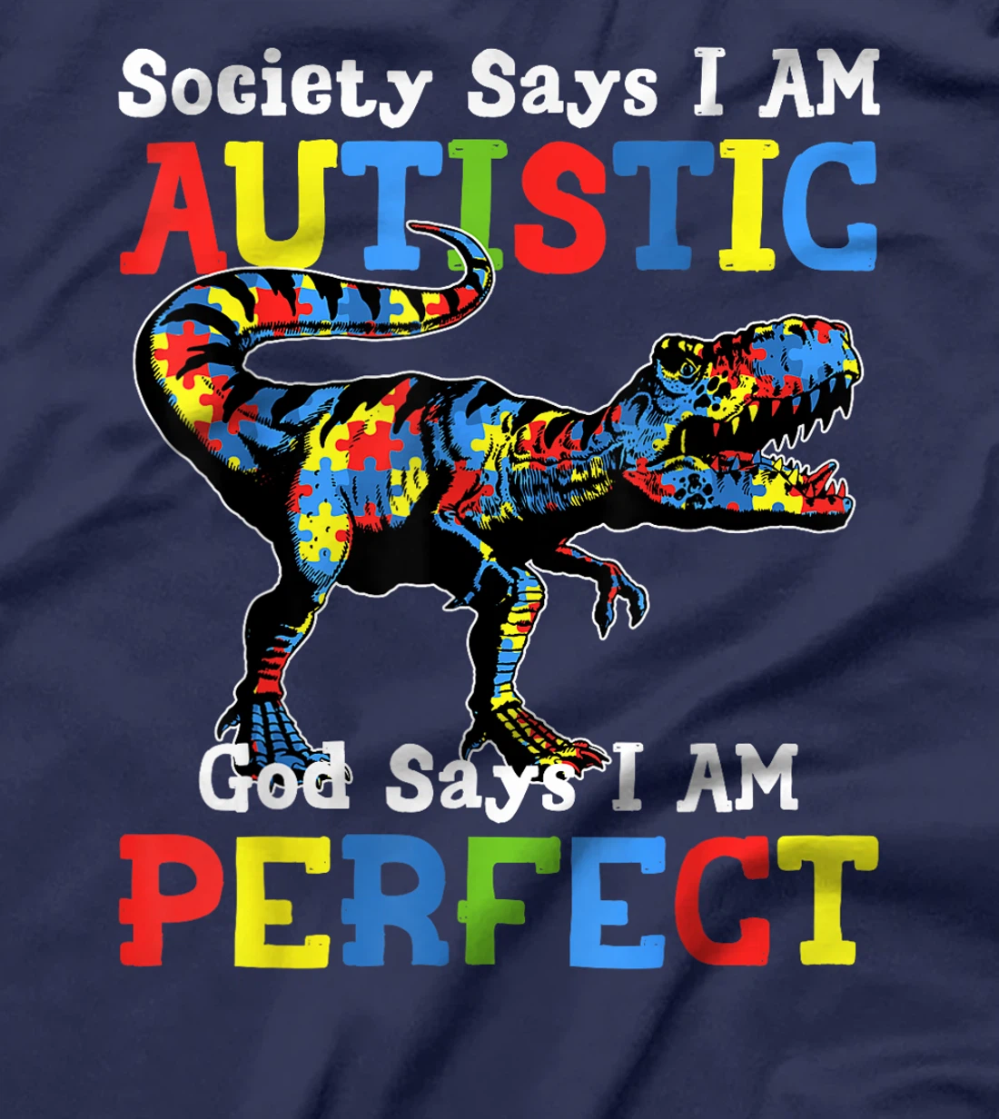 Autism Dinosaur Society Say Im Autistic God Says I'm Perfect T-Shirt