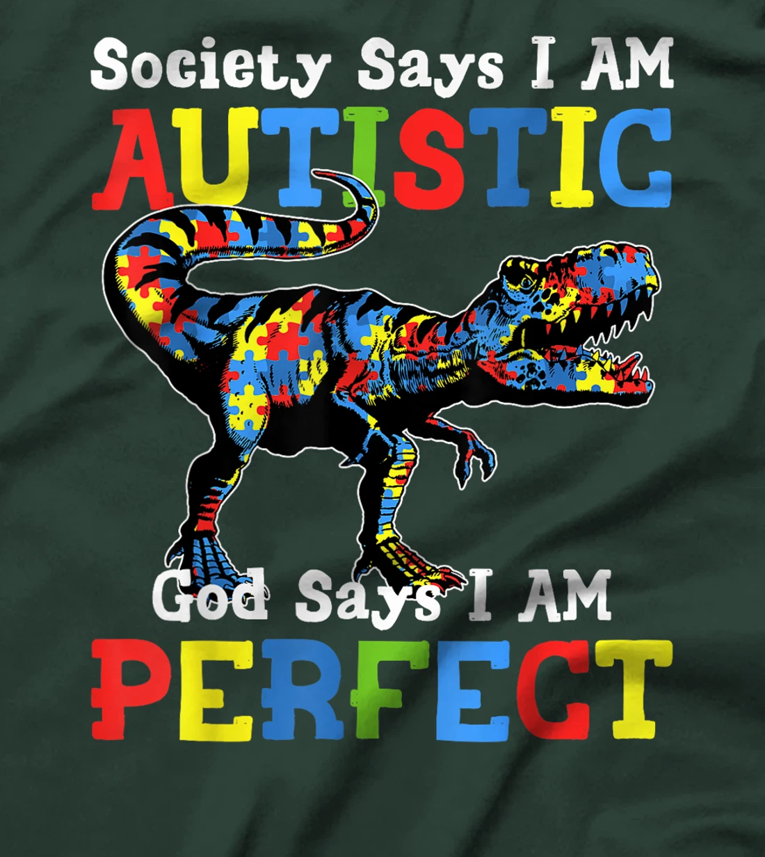 Autism Dinosaur Society Say Im Autistic God Says I'm Perfect T-Shirt