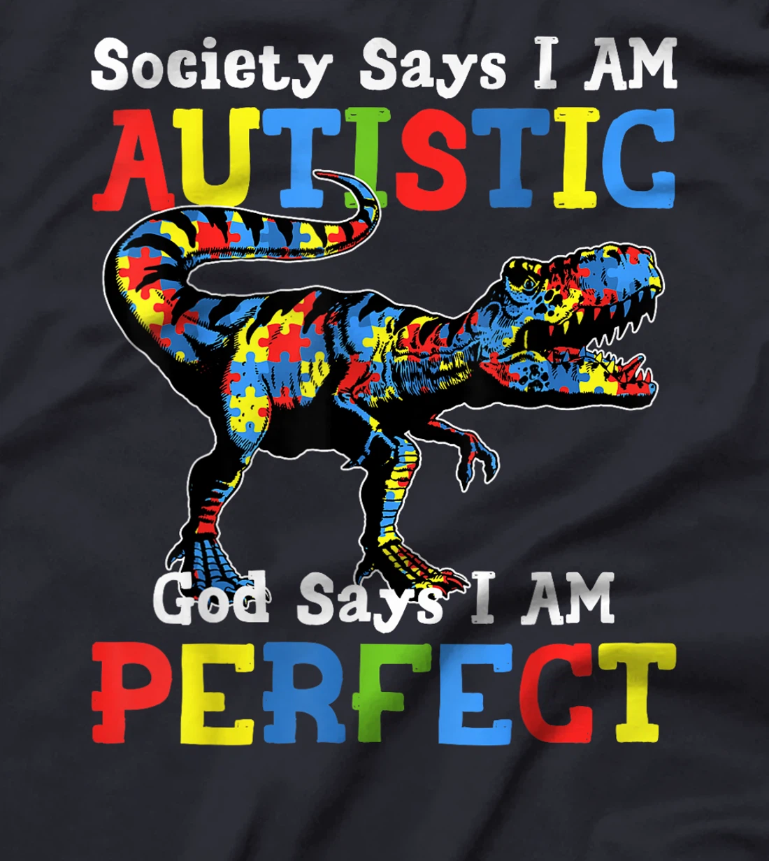 Autism Dinosaur Society Say Im Autistic God Says I'm Perfect T-Shirt