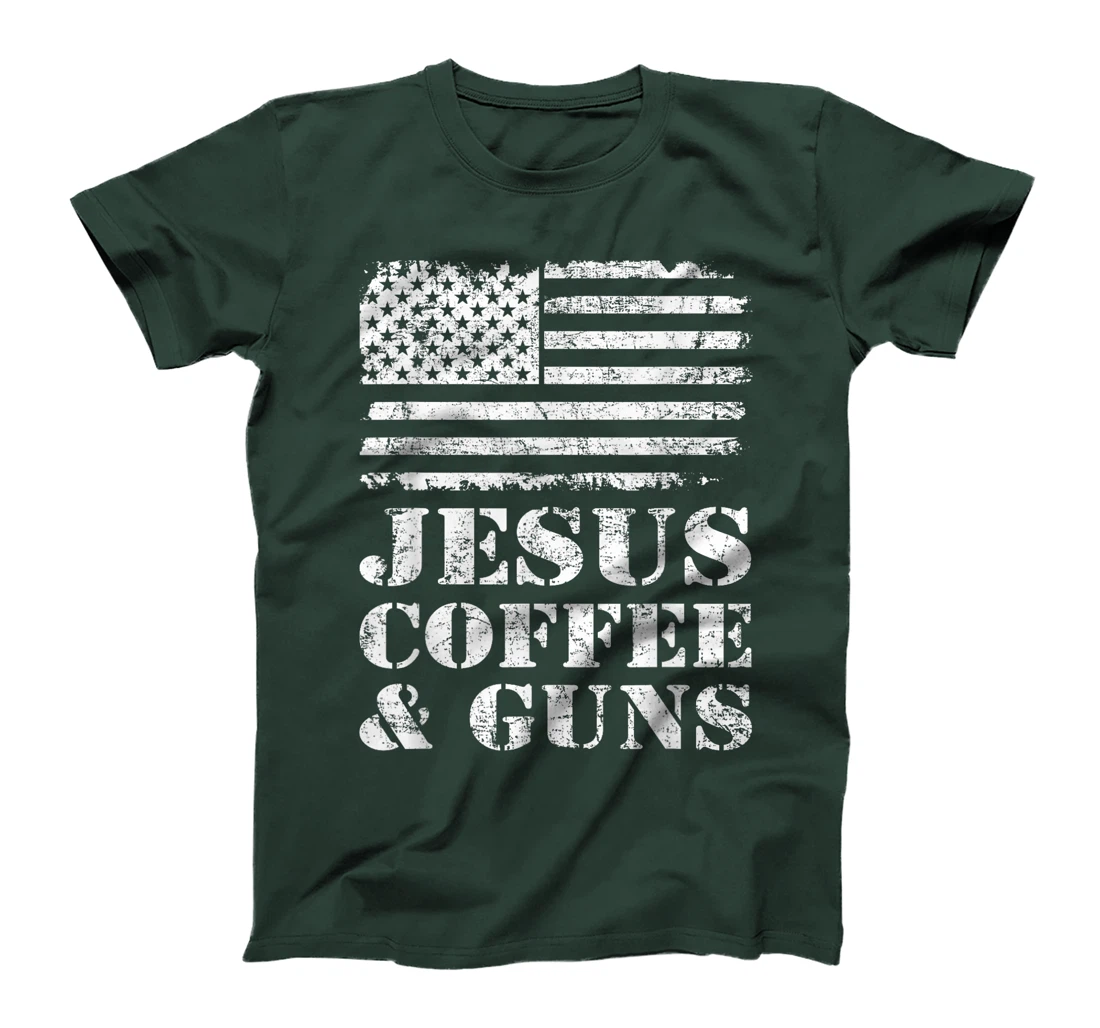 Jesus Coffee & Guns - Funny Christian Pro God & Gun USA Flag T-Shirt