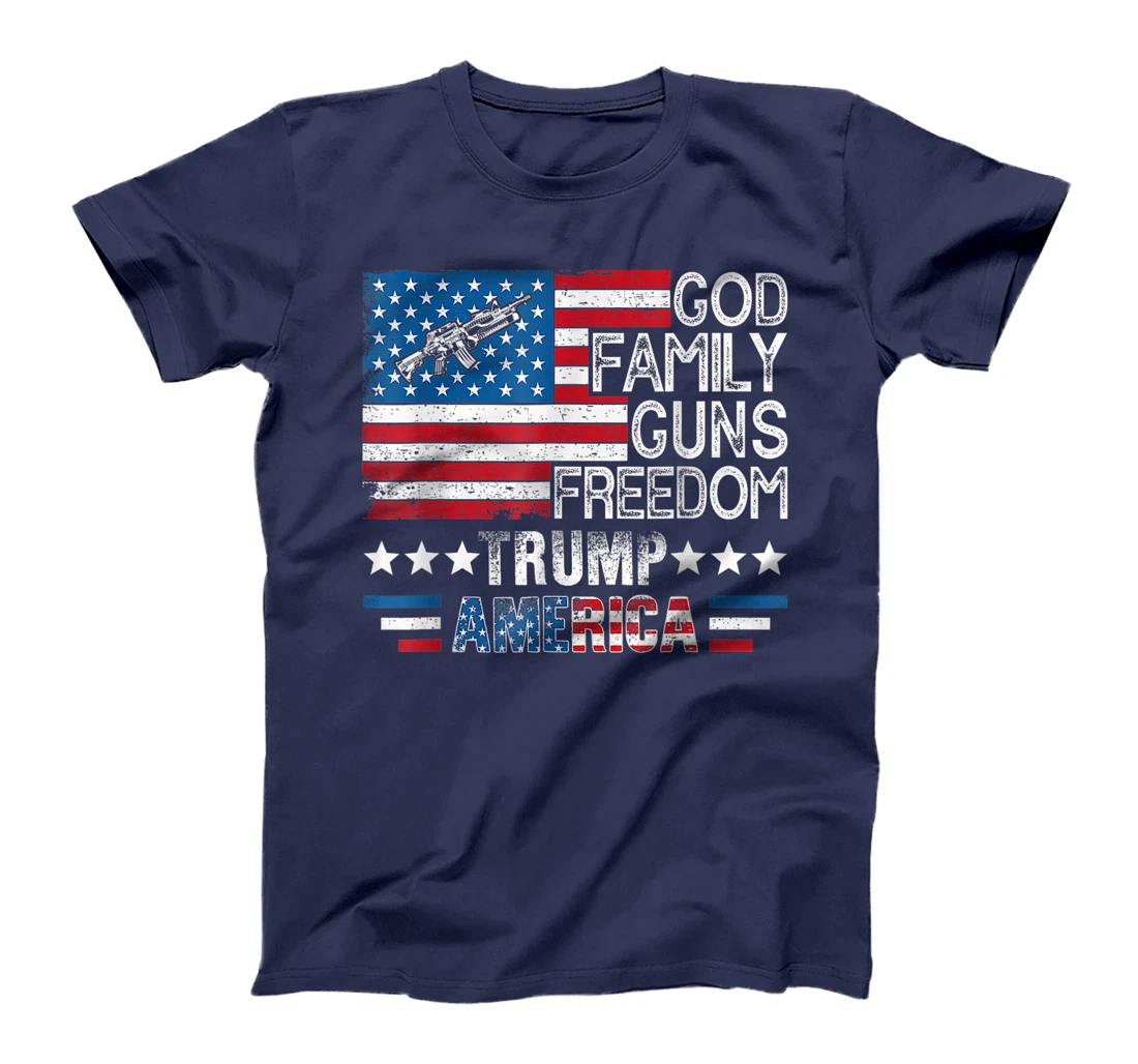God Family Guns & Freedom Pro Trump 2024 MAGA American Flag T-Shirt