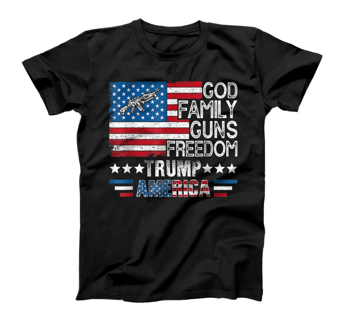 God Family Guns & Freedom Pro Trump 2024 MAGA American Flag T-Shirt