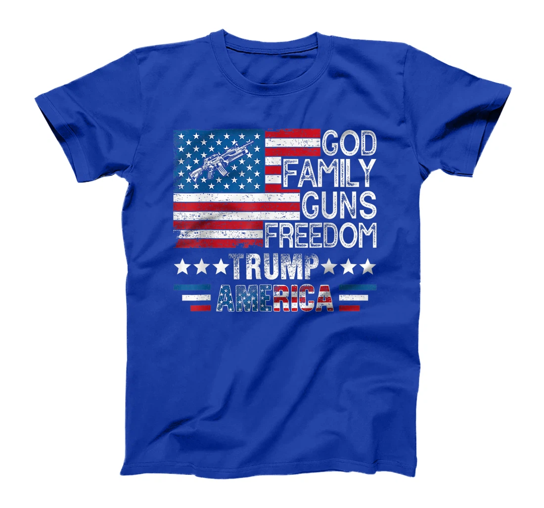 God Family Guns & Freedom Pro Trump 2024 MAGA American Flag T-Shirt
