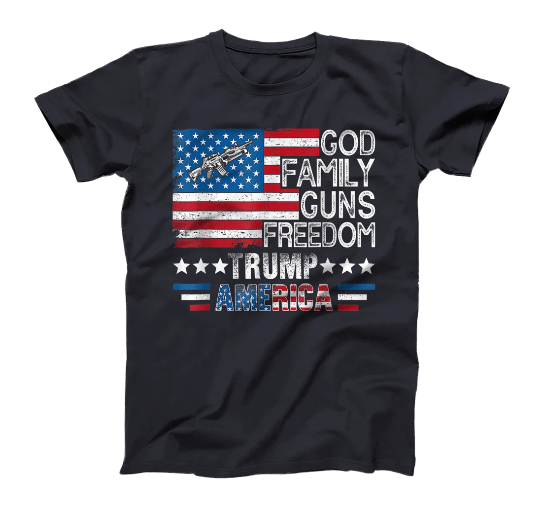 God Family Guns & Freedom Pro Trump 2024 MAGA American Flag T-Shirt
