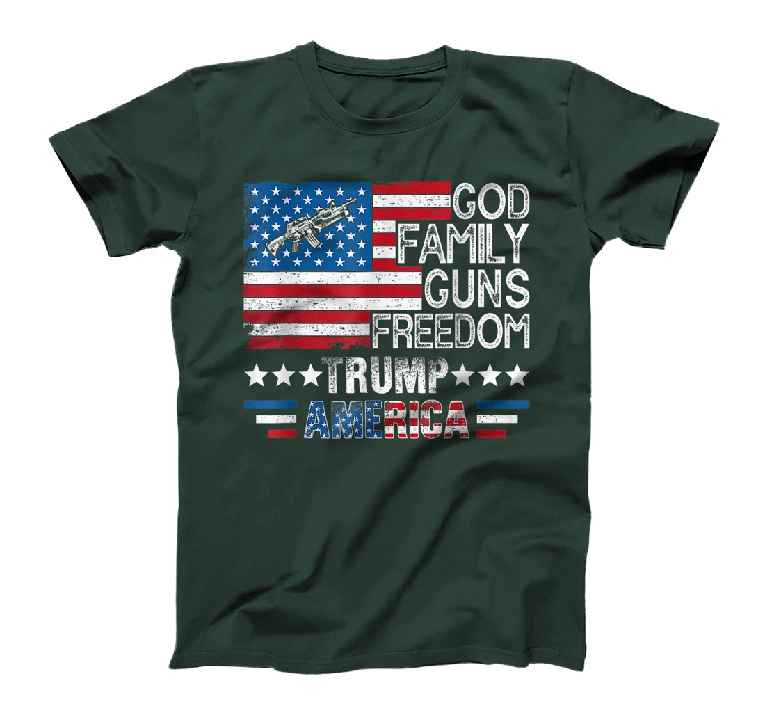 God Family Guns & Freedom Pro Trump 2024 MAGA American Flag T-Shirt