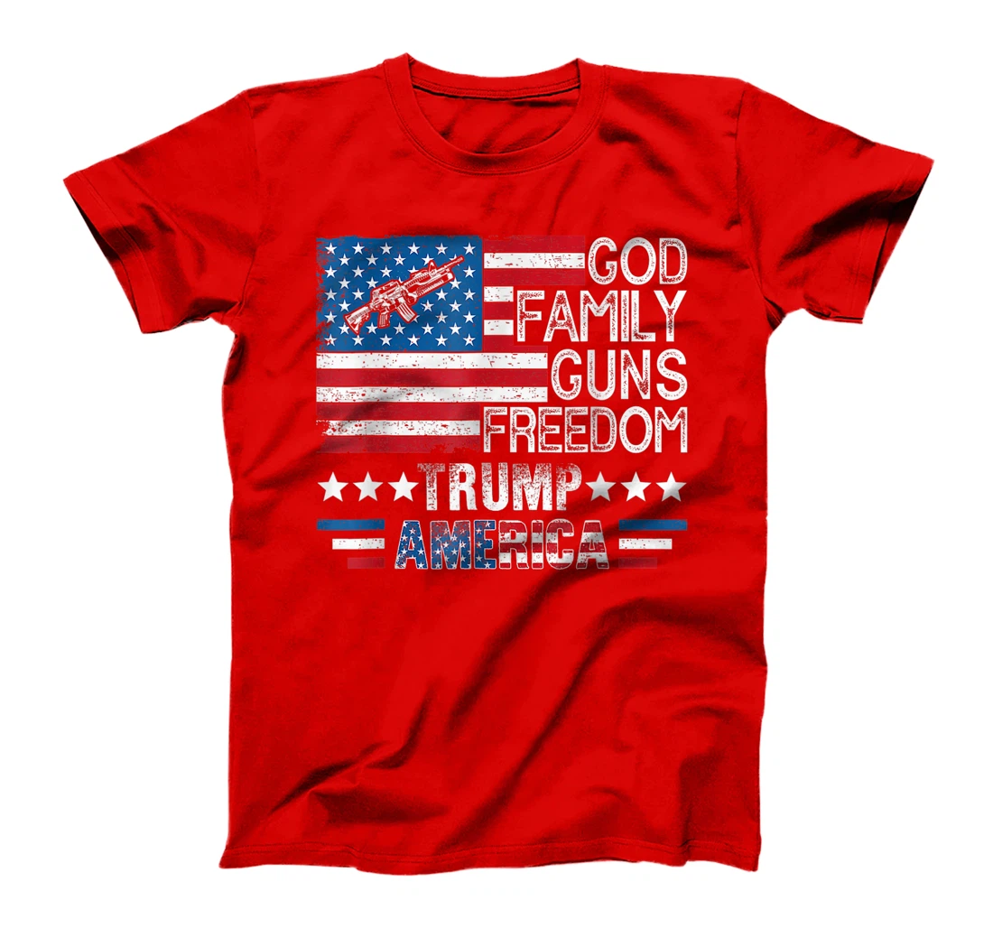 God Family Guns & Freedom Pro Trump 2024 MAGA American Flag T-Shirt