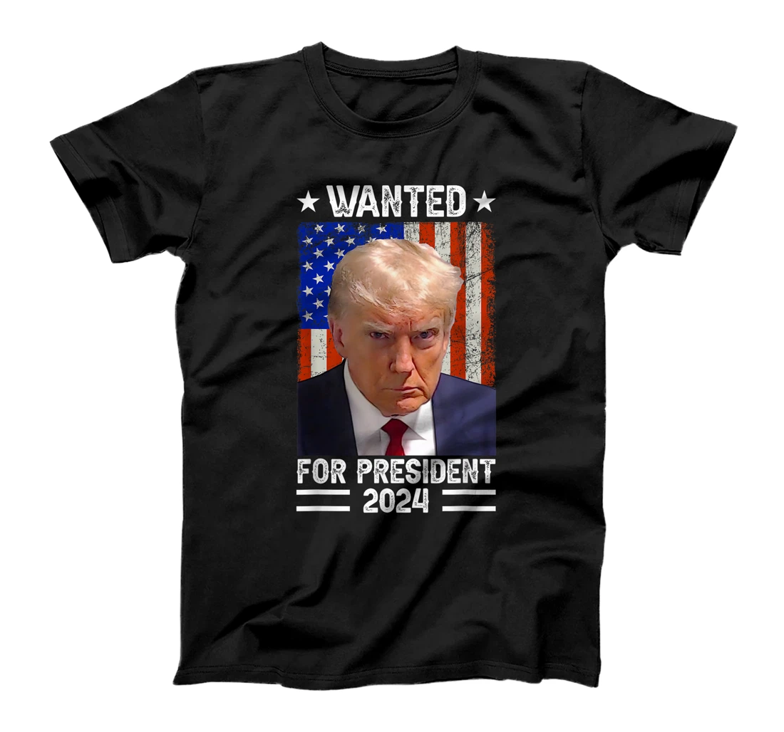 Vintage USA Flag - Wanted For President 2024 - Trump Mugshot T-Shirt