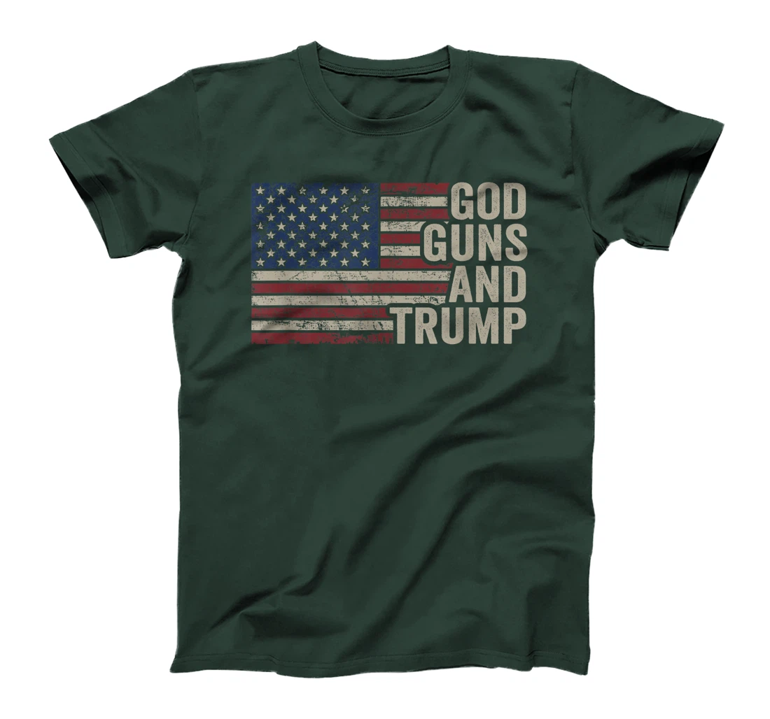 God Guns And Trump - Pro God Gun Funny Republican USA Flag T-Shirt