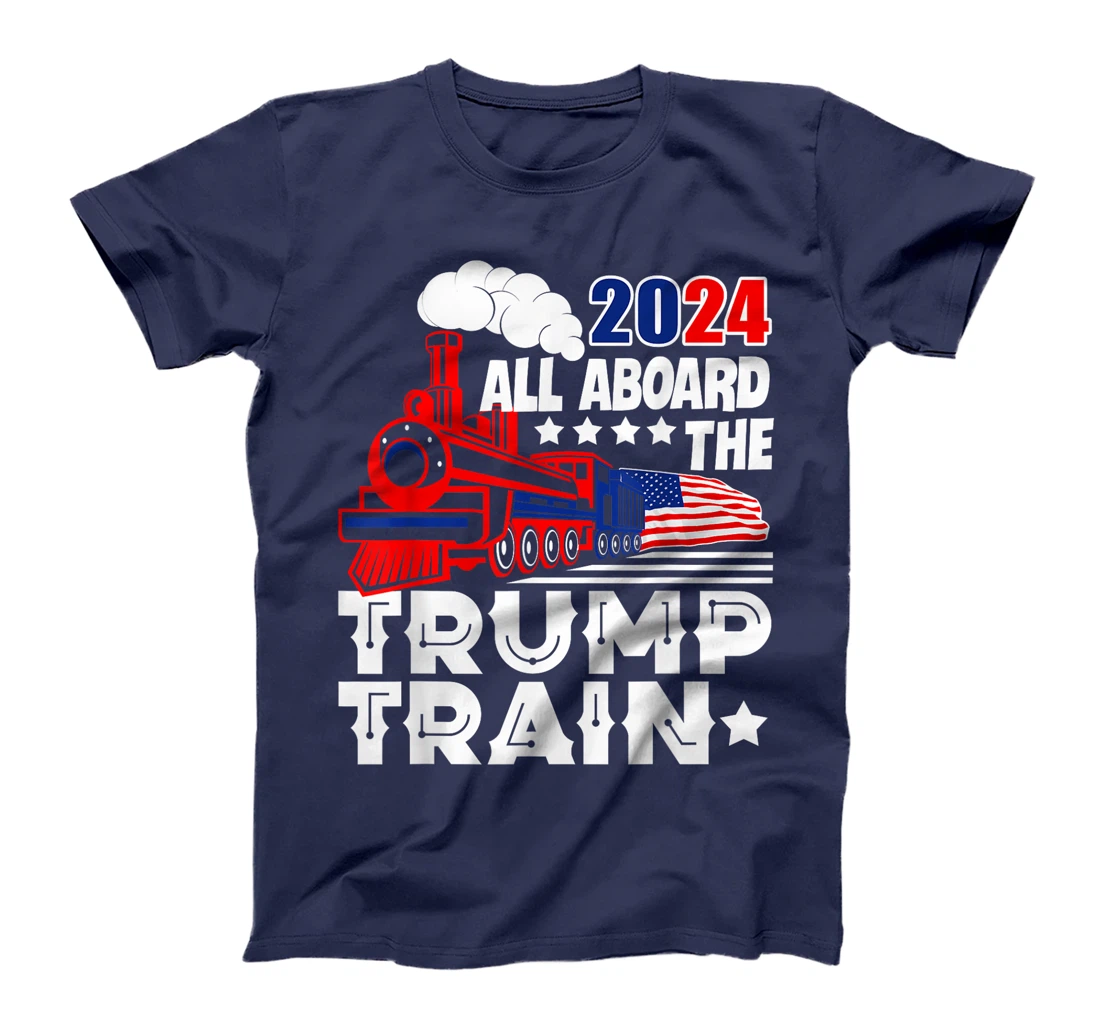 Trump 2024 All Aboard The Trump Train USA American Flag T-Shirt