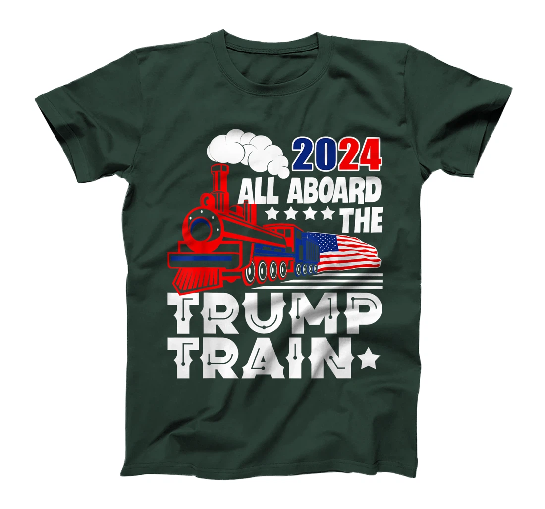 Trump 2024 All Aboard The Trump Train USA American Flag T-Shirt