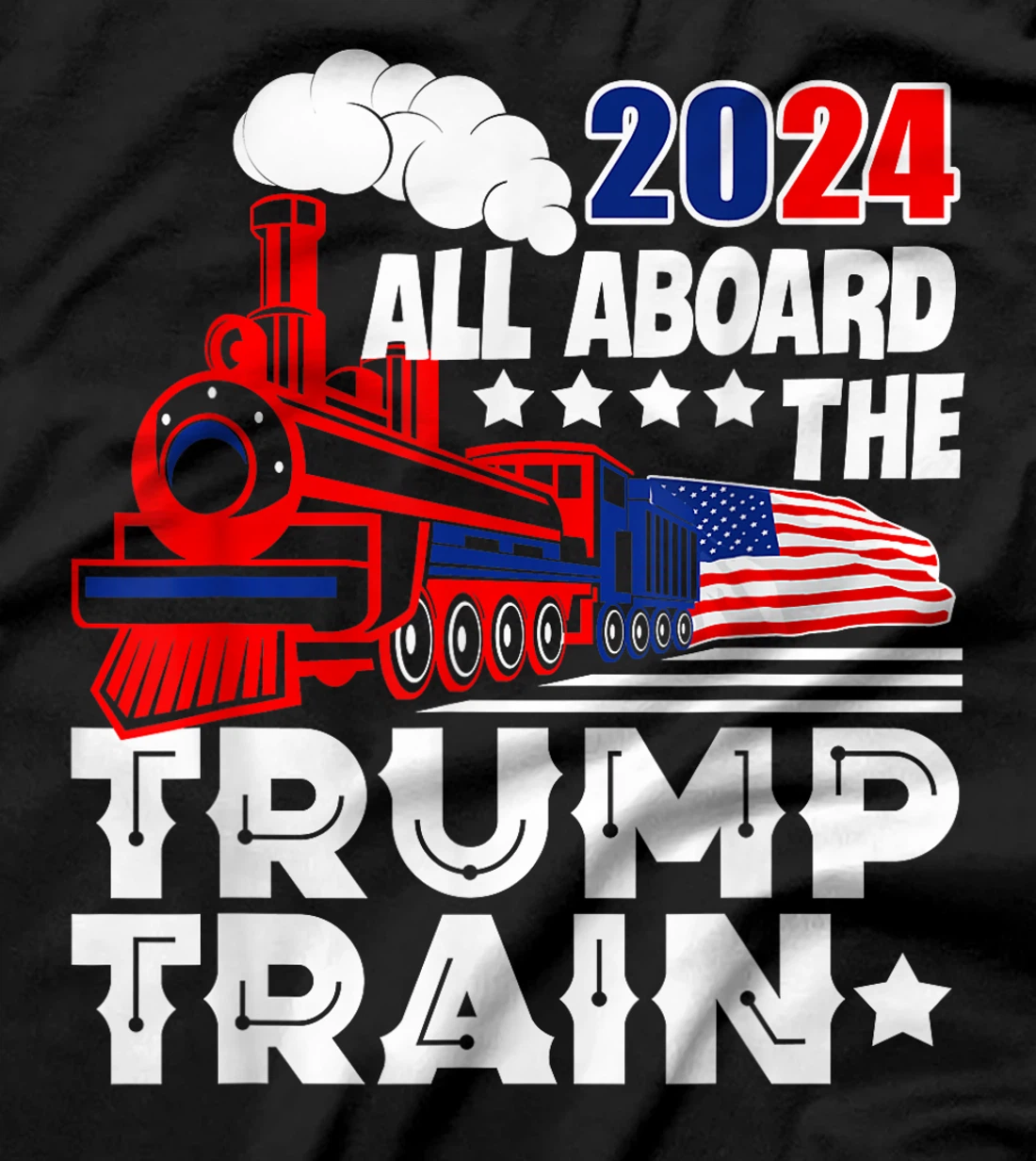Trump 2024 All Aboard The Trump Train USA American Flag T-Shirt