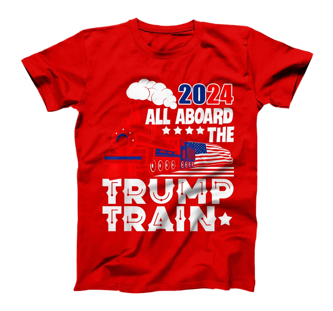 Trump 2024 All Aboard The Trump Train USA American Flag T-Shirt