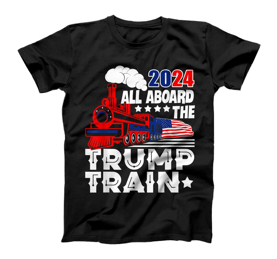 Trump 2024 All Aboard The Trump Train USA American Flag T-Shirt