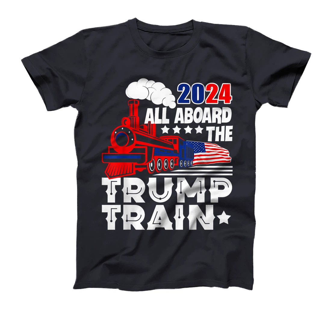 Trump 2024 All Aboard The Trump Train USA American Flag T-Shirt