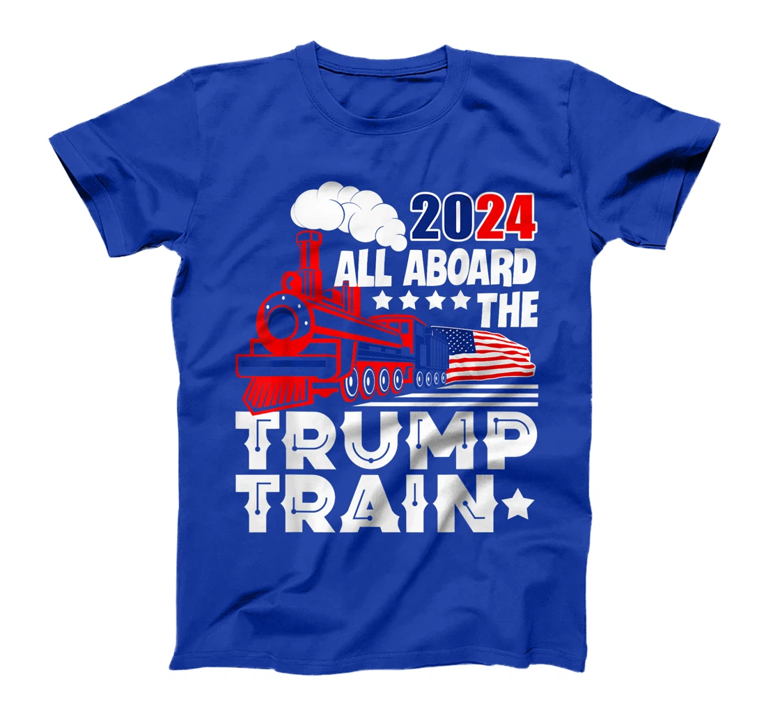 Trump 2024 All Aboard The Trump Train USA American Flag T-Shirt