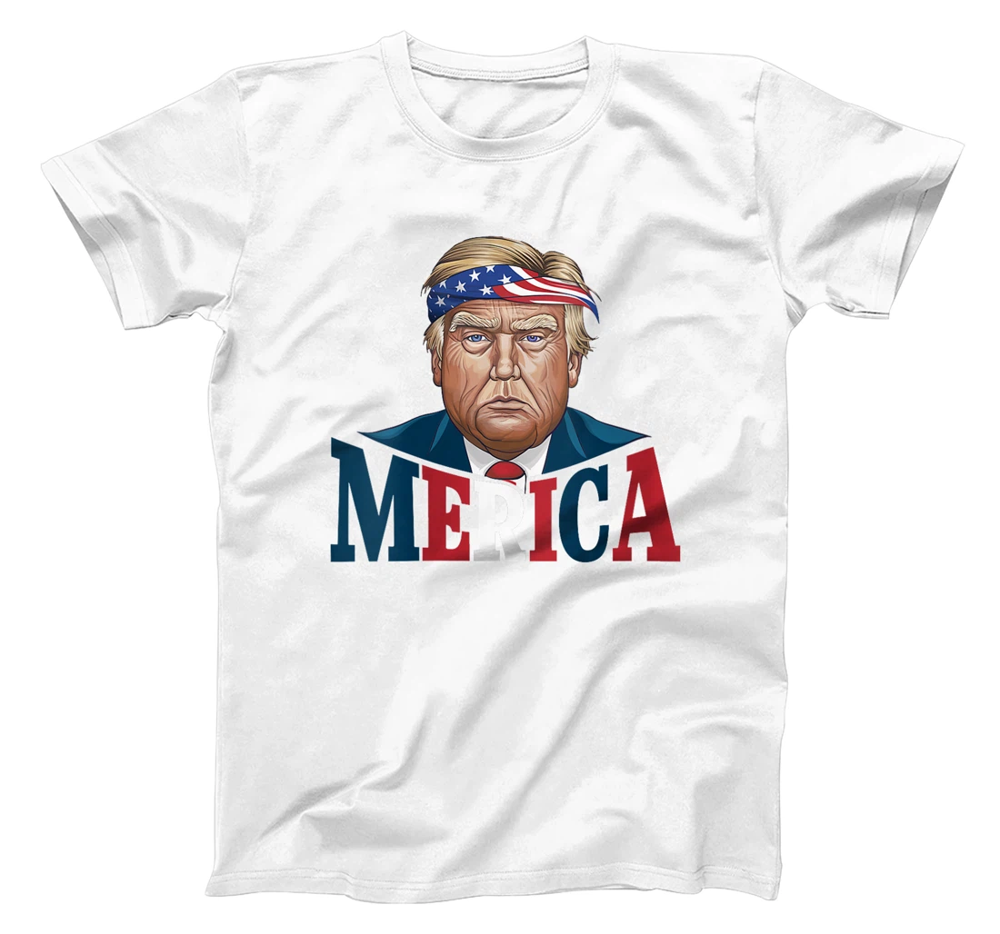 Womens MERICA TRUMP Happy 4th Of July Trump American Flag Fun T-Shirt