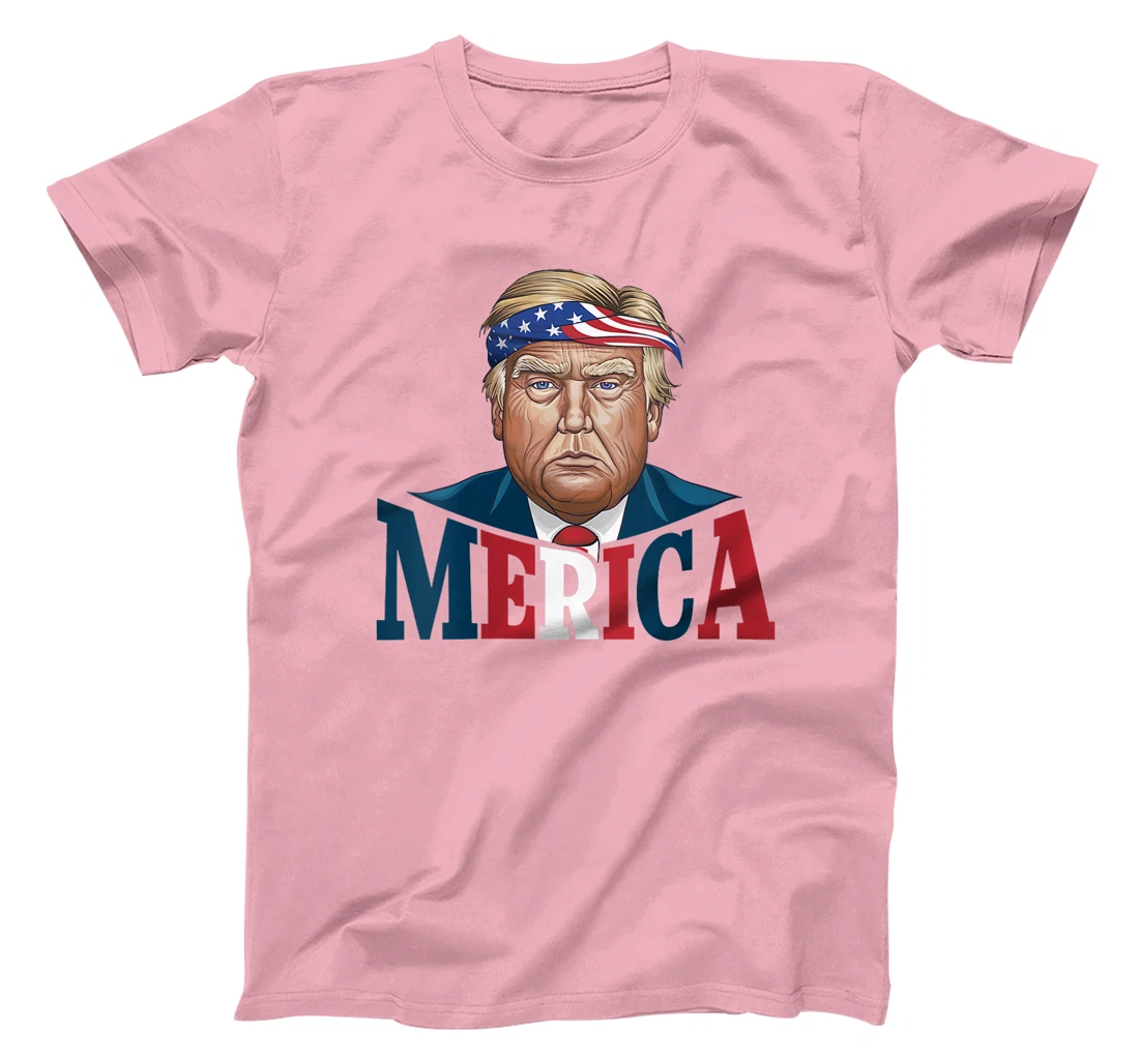 Womens MERICA TRUMP Happy 4th Of July Trump American Flag Fun T-Shirt