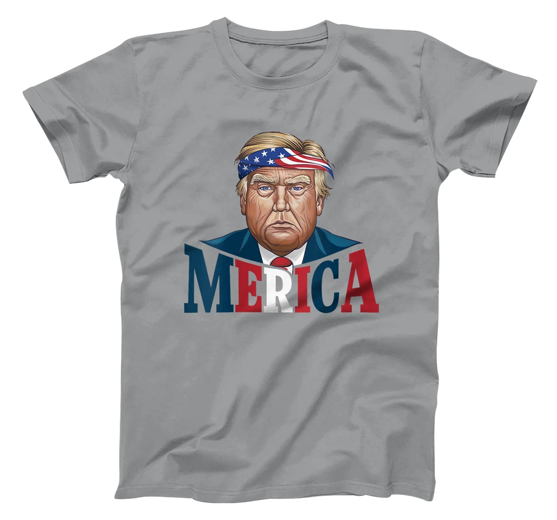 Womens MERICA TRUMP Happy 4th Of July Trump American Flag Fun T-Shirt
