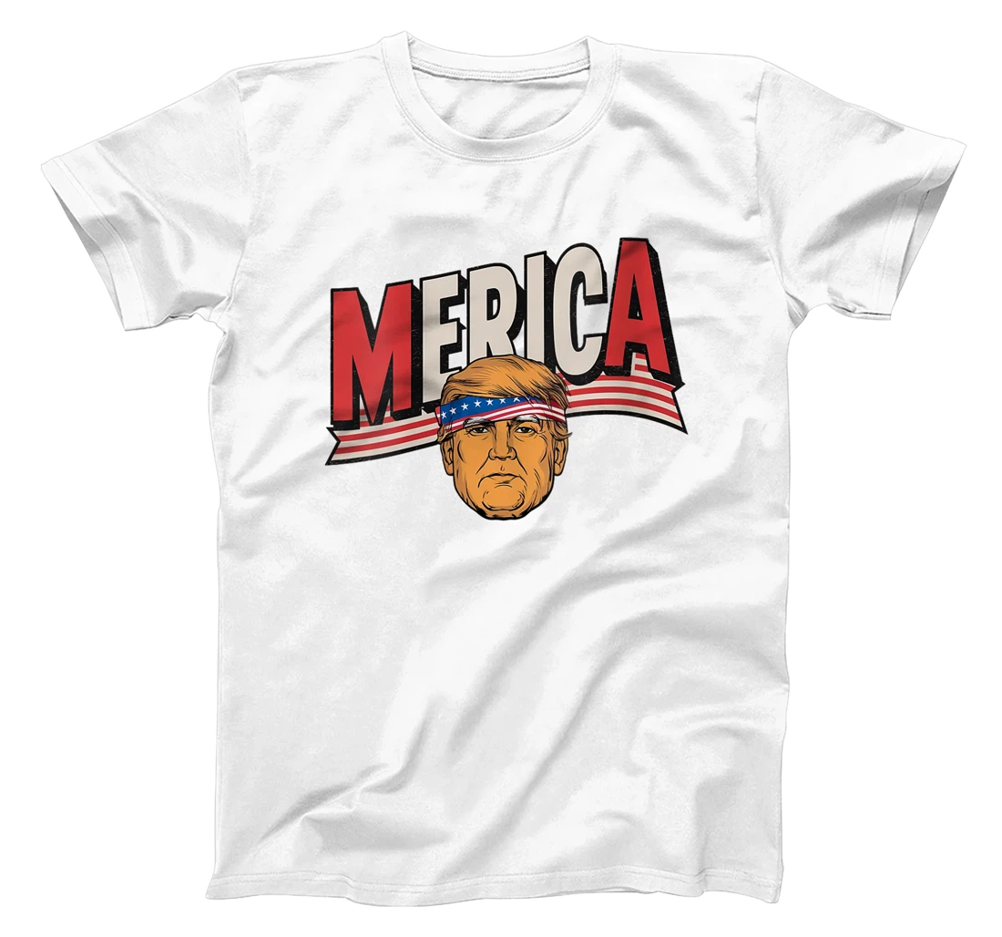 Womens MERICA TRUMP Happy 4th Of July Trump American Flag Fun T-Shirt