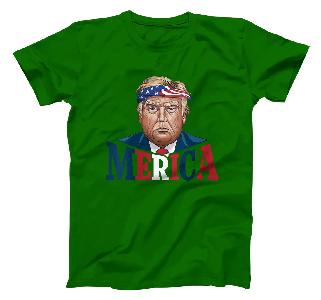 Womens MERICA TRUMP Happy 4th Of July Trump American Flag Fun T-Shirt