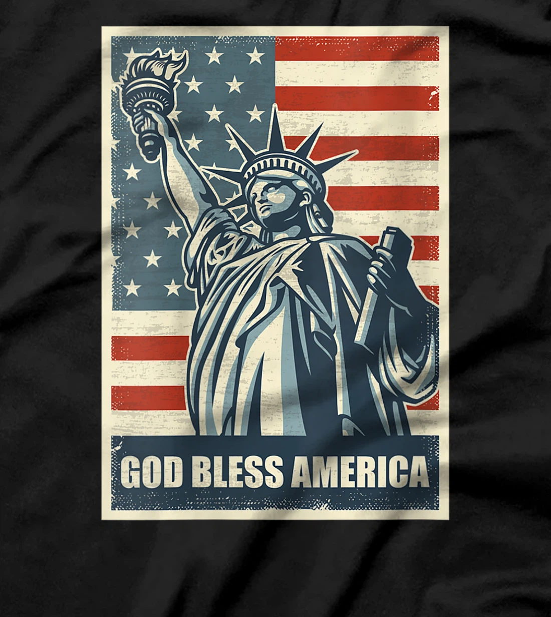 Womens Statue Of Liberty God Bless America 4th Of July USA Flag T-Shirt
