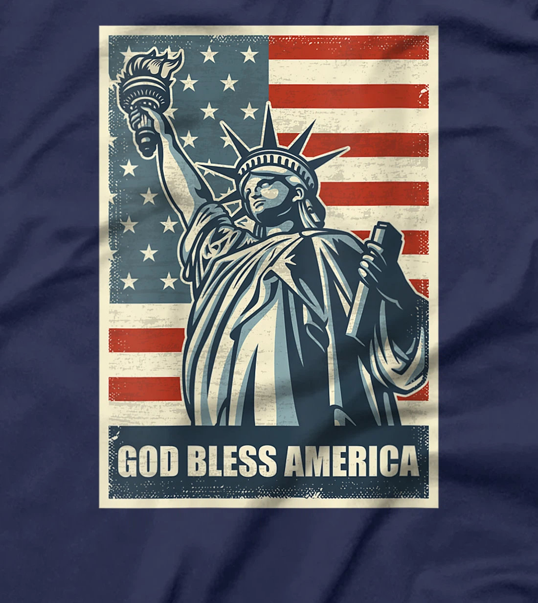 Womens Statue Of Liberty God Bless America 4th Of July USA Flag T-Shirt