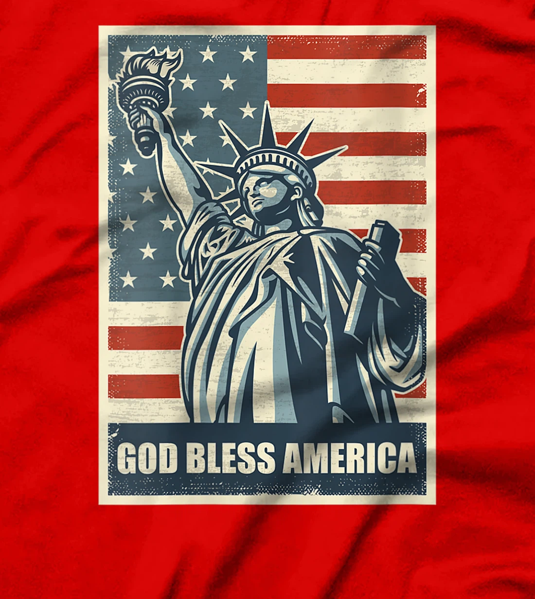Womens Statue Of Liberty God Bless America 4th Of July USA Flag T-Shirt