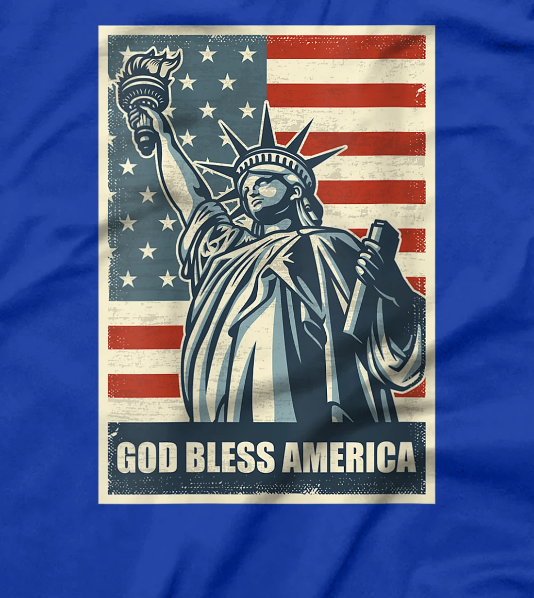 Womens Statue Of Liberty God Bless America 4th Of July USA Flag T-Shirt