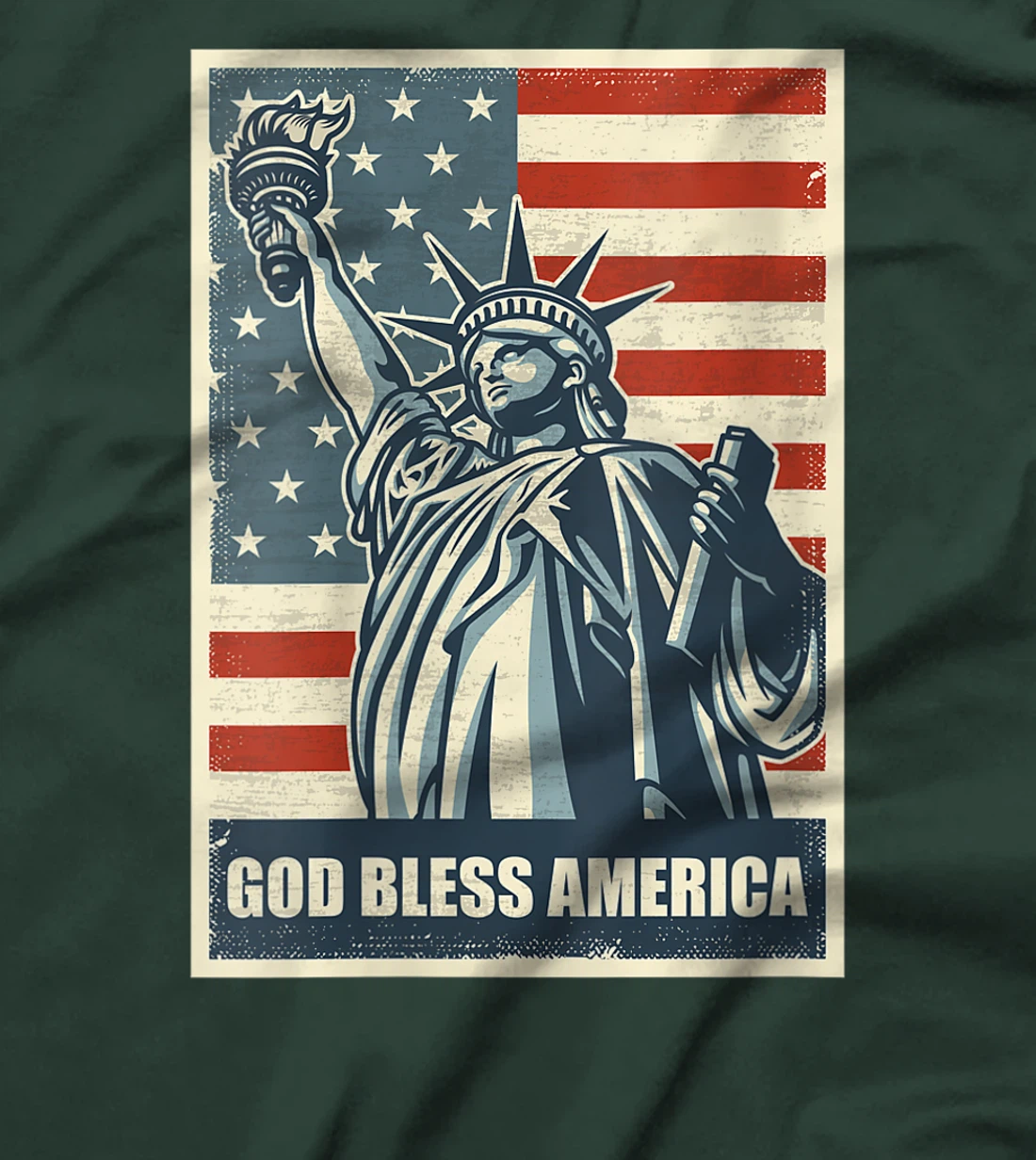 Womens Statue Of Liberty God Bless America 4th Of July USA Flag T-Shirt