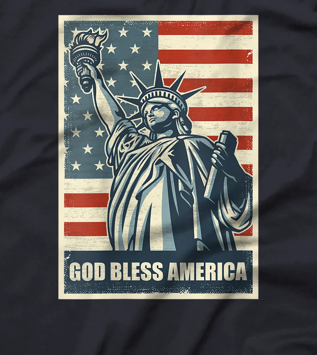 Womens Statue Of Liberty God Bless America 4th Of July USA Flag T-Shirt