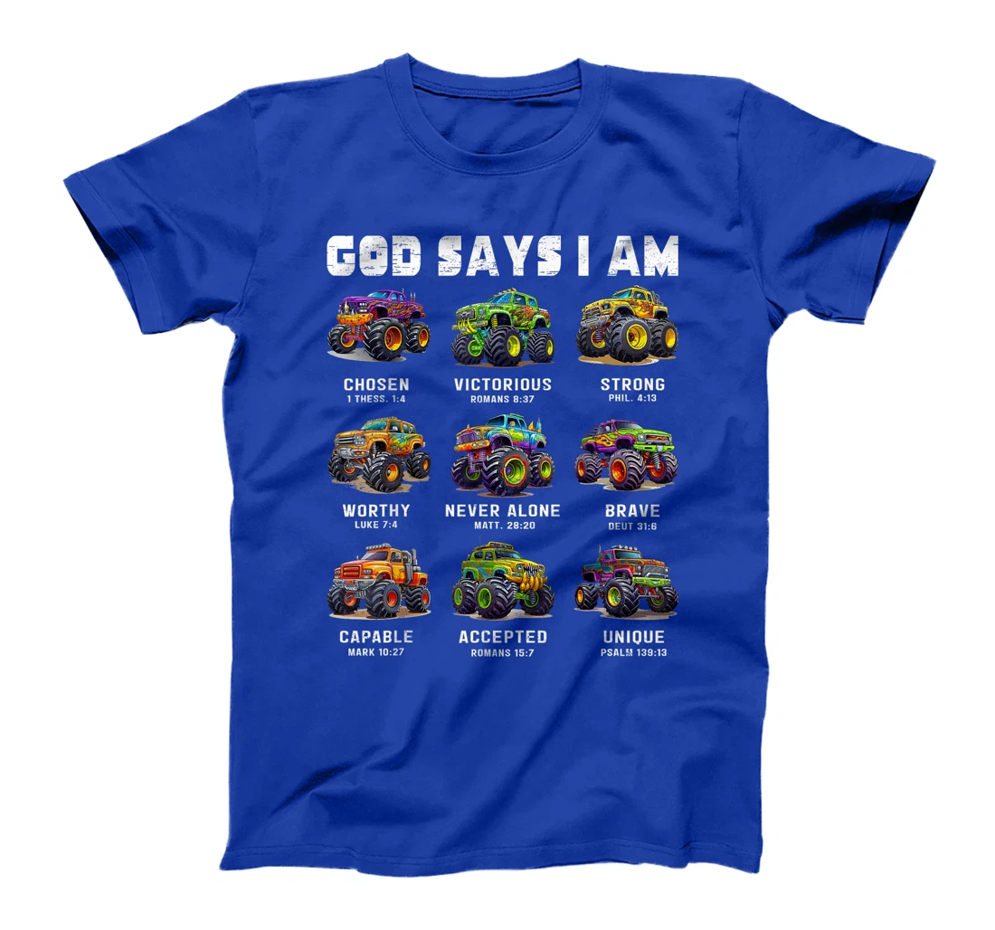 God Says I Am Monster Truck Toddler Kids Bible Verse T-Shirt