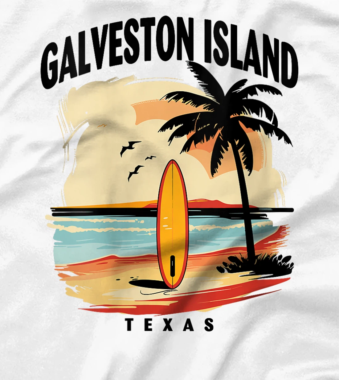 Womens Galveston Island Beach Texas Surfboard Surfing Men Women T-Shirt