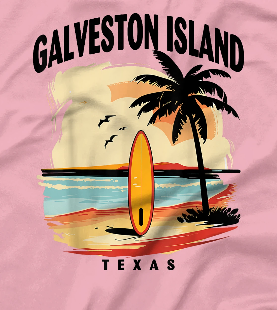 Galveston Island Beach Texas Surfboard Surfing Men Women T-Shirt