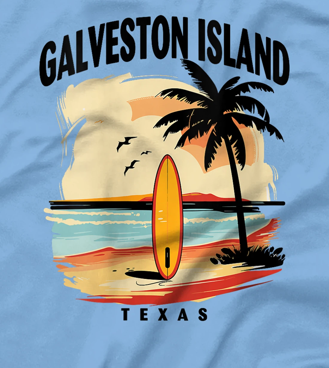 Womens Galveston Island Beach Texas Surfboard Surfing Men Women T-Shirt