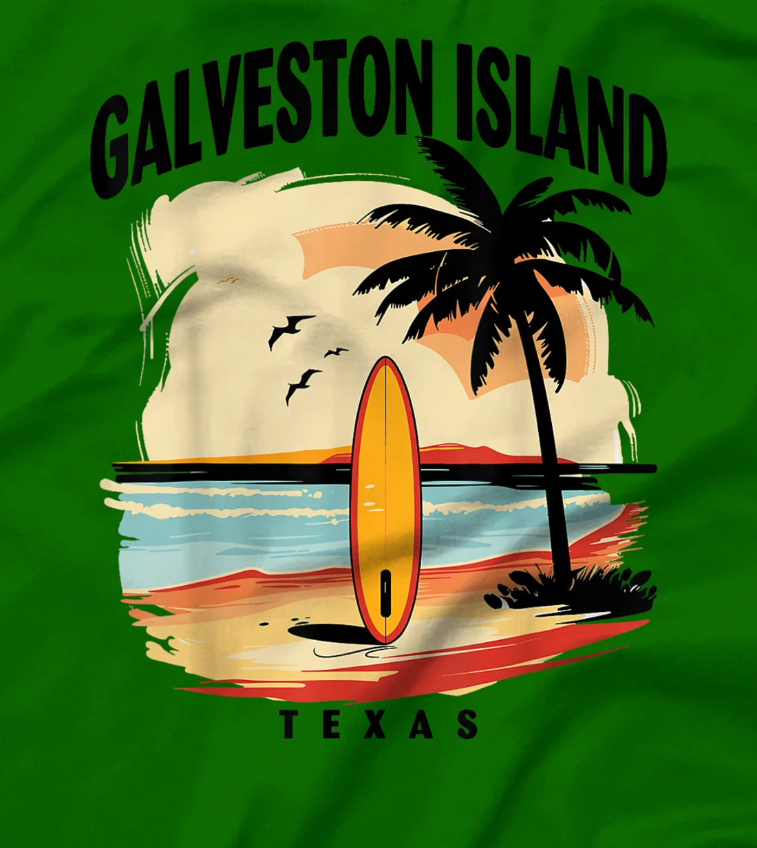 Galveston Island Beach Texas Surfboard Surfing Men Women T-Shirt