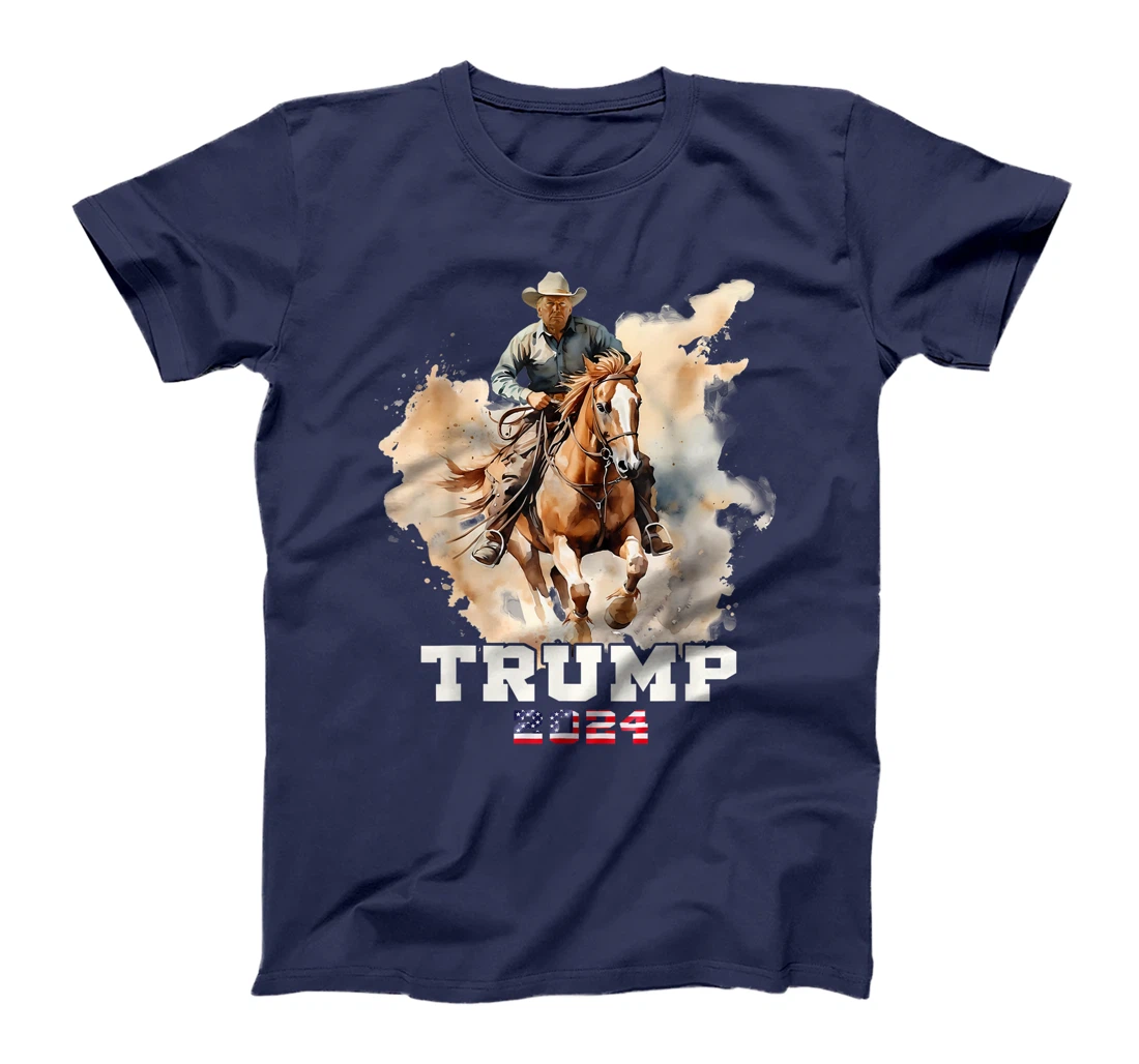 Trump Riding Horse American Flag Cowboy T-Shirt