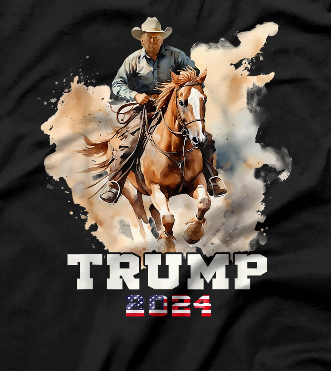 Trump Riding Horse American Flag Cowboy T-Shirt