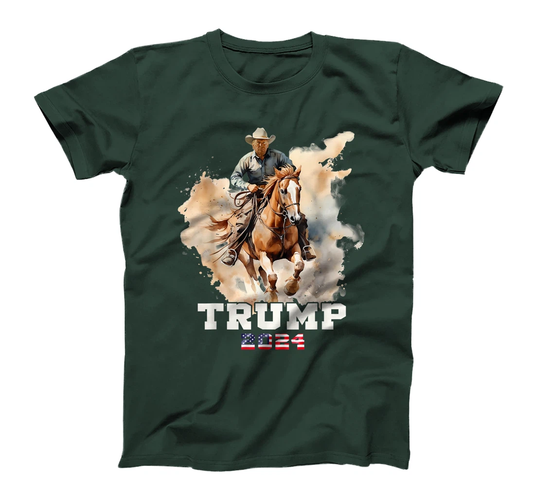Trump Riding Horse American Flag Cowboy T-Shirt